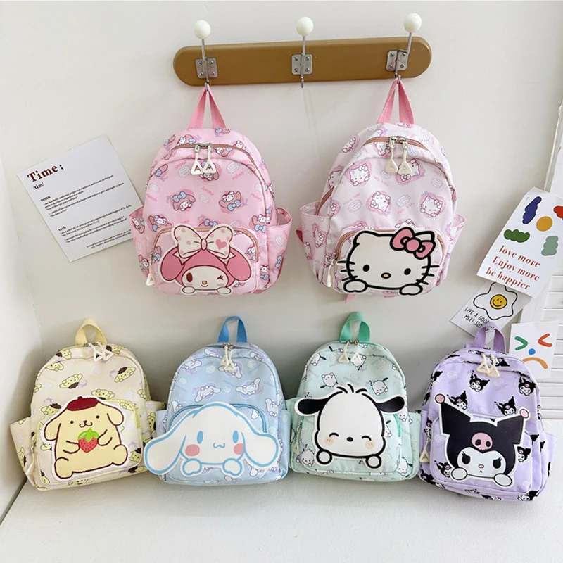 

Детский школьный ранец Sanrio, рюкзак из ткани Оксфорд с принтом Hello Kitty Kuromi Cinnamoroll для детских садов и девочек, школьные принадлежности