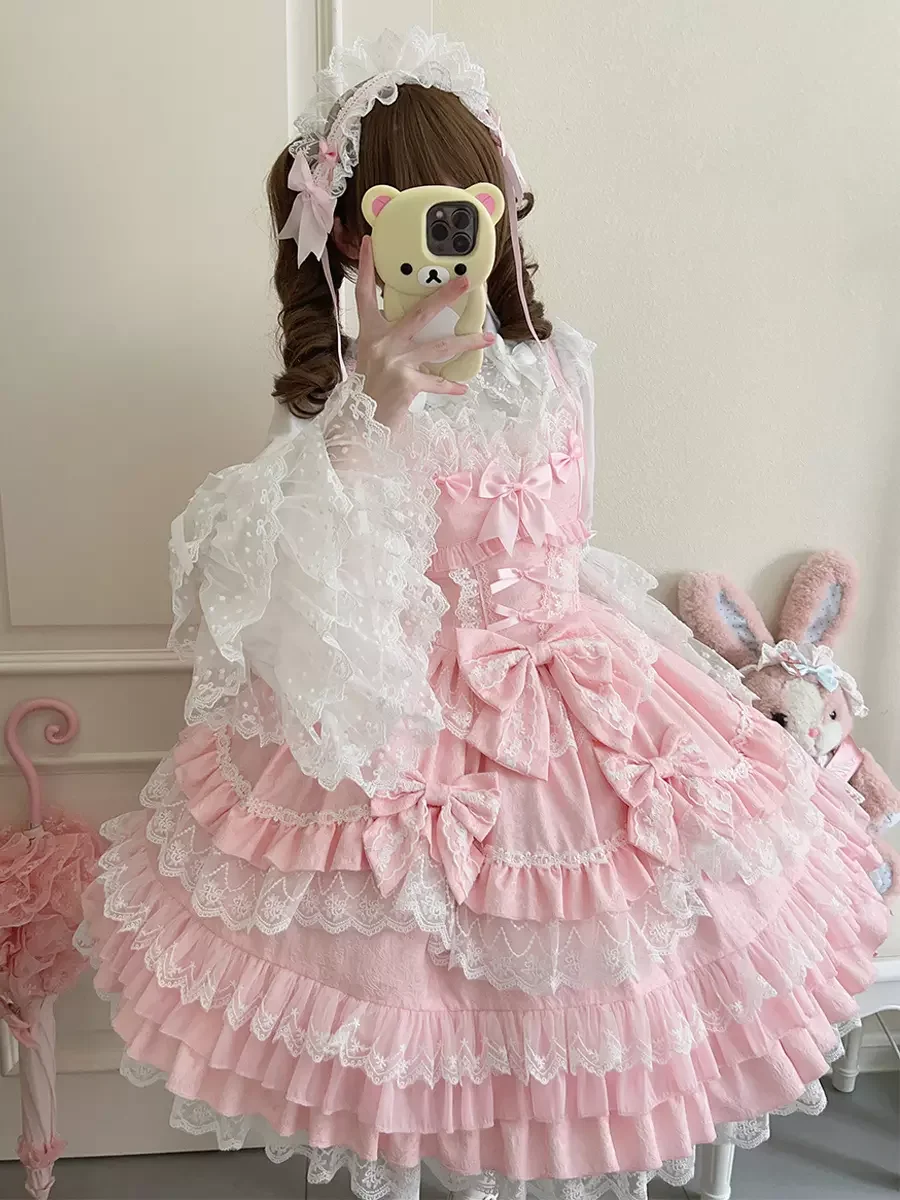 Hime Sweet Lolita Sleeveless Pink Bow Bodice Princess JSK Multi