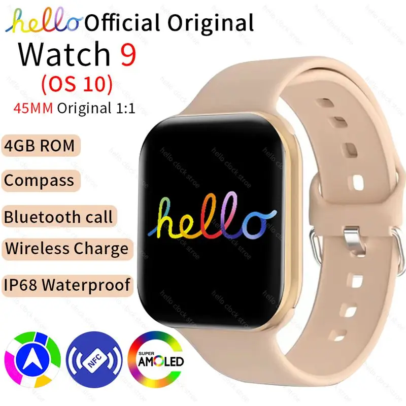 Hello Watch 여성용 스마트 워치, AMOLED 4G ROM NFC GPS 위치 나침반 시계, 블루투스 통화 스마트 워치, PK 3 플러스, 9, 45mm, 2024 신제품