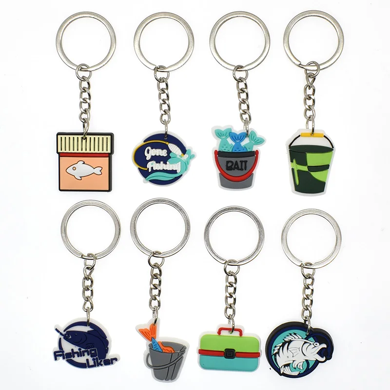 1pcs Fashion Fishing PVC Keychain Fish Hook Keychain Fishing Rod