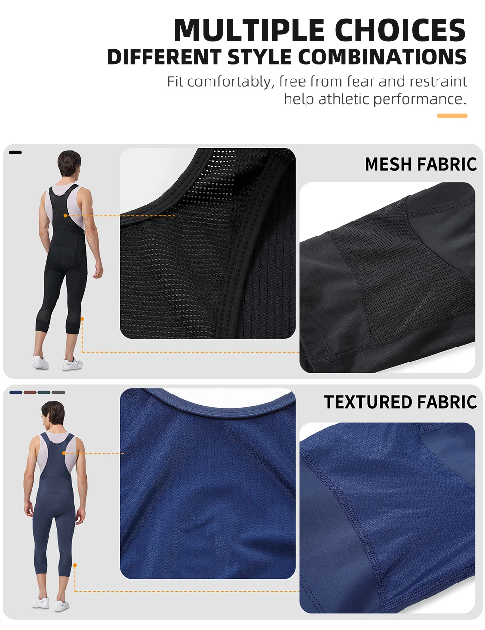 Cheji Herren 3/4 Länge Radsport-Trägerhose Schnelltrocknend Atmungsaktiv Hochwertig Komfortabler Sitz für Radfahrer – Detail 3