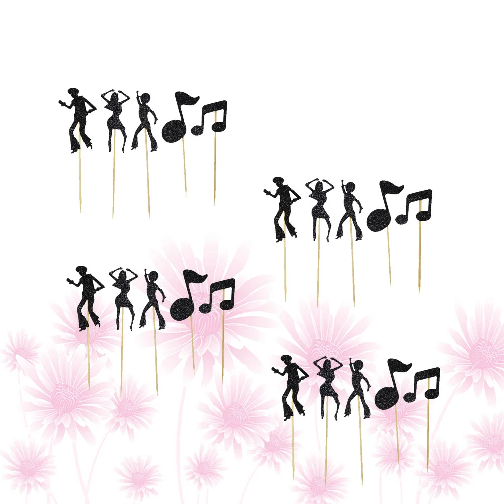 

20 Pcs Cupcake Picks Vintage Decor Musical Notation Party Decoration Glitter Birthday