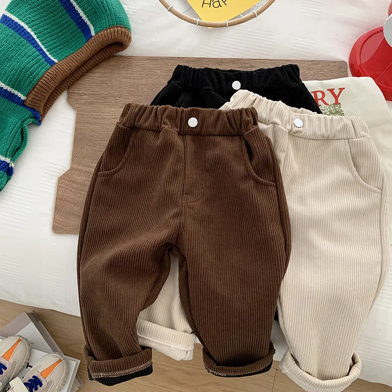 

Winter Kids Baby Pants Thicken Warm Corduroy Pants Children Fleece Casual Trousers for Boys and Girls