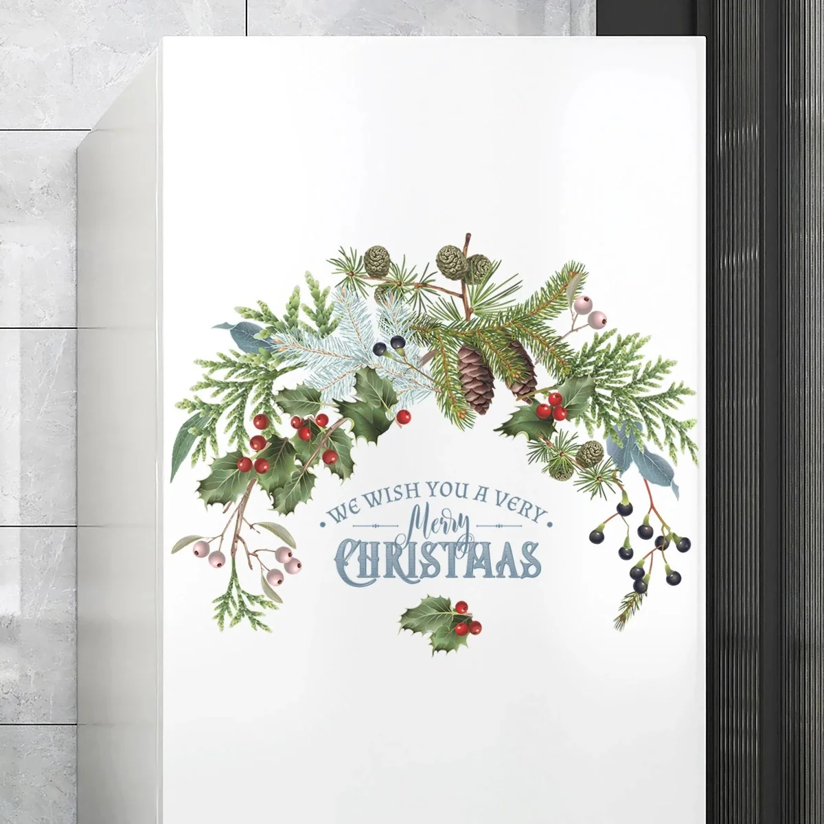 Description Picture 5 of itemGreen Plant Pine Cones Branch Wall Stickers Christmas Decoration New Year Decor Glass Window Door Posters Home Mural Vinyls