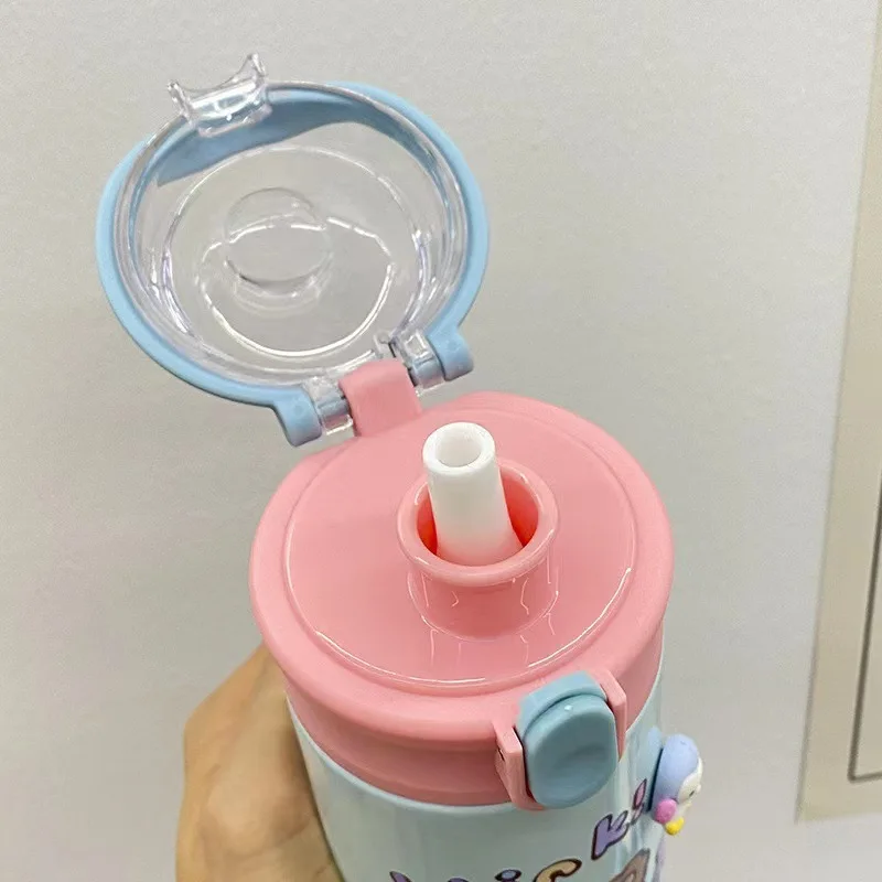 Linda Mía Hogar | Botella de agua de autobús escolar – Botella de agua para niños con tapa con popote – Botellas de agua de acero inoxidable aisladas de 12