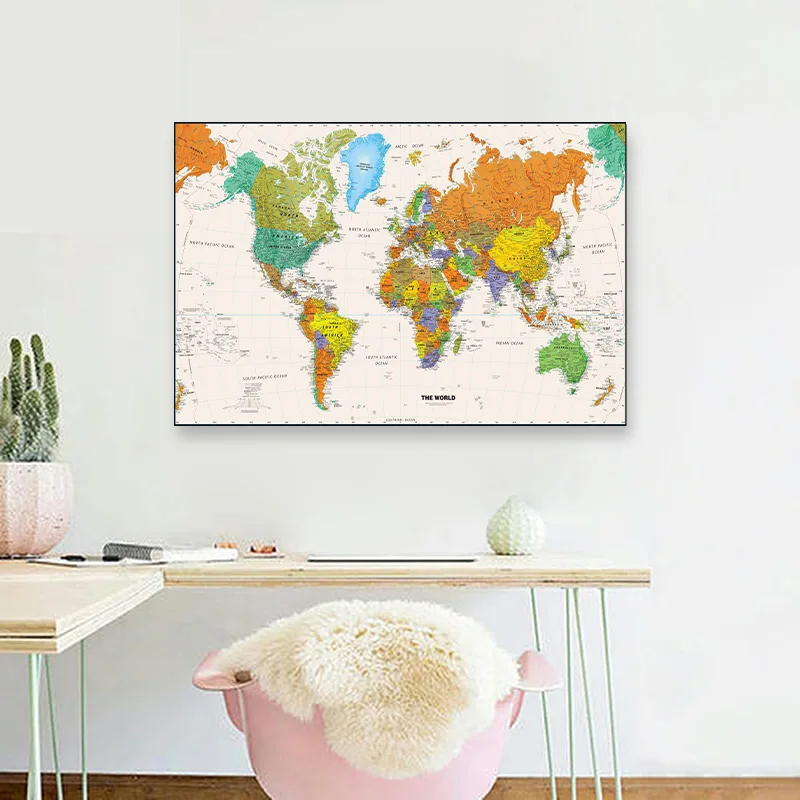 The World Map 75*50cm Vintage Canvas Painting Fabric Card Wall Art Poster School Supplies Room Home Decorative Hanging Picture