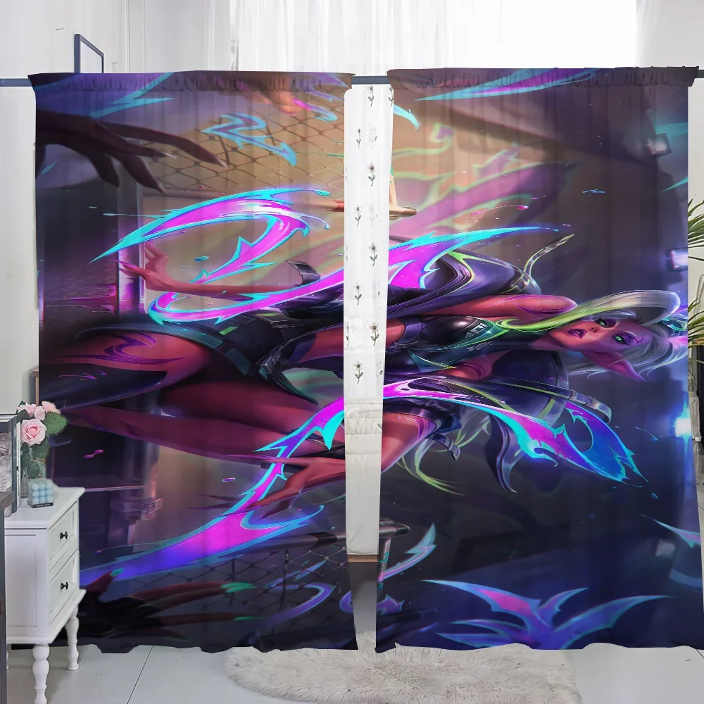Window Kitchen Curtains for Living Room 2 Pieces Blackout Curtains Door Curtain League of Legends Partition Bedroom Decoration 4