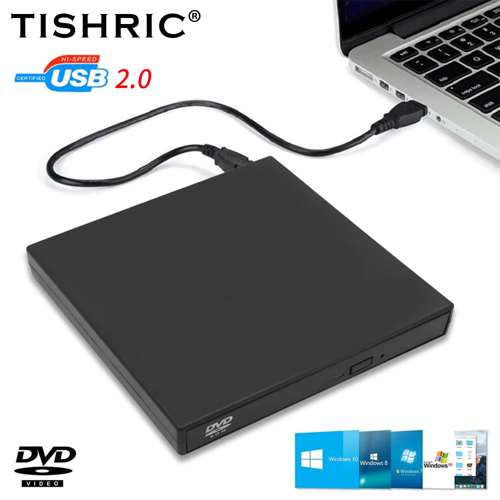 TISHRIC USB externí cédéčko DVD čtečka CD/DVD pohon USB2.0 externí kotouč pohon CD-ROM DVD-ROM optický pro macbook notebook ploše PC