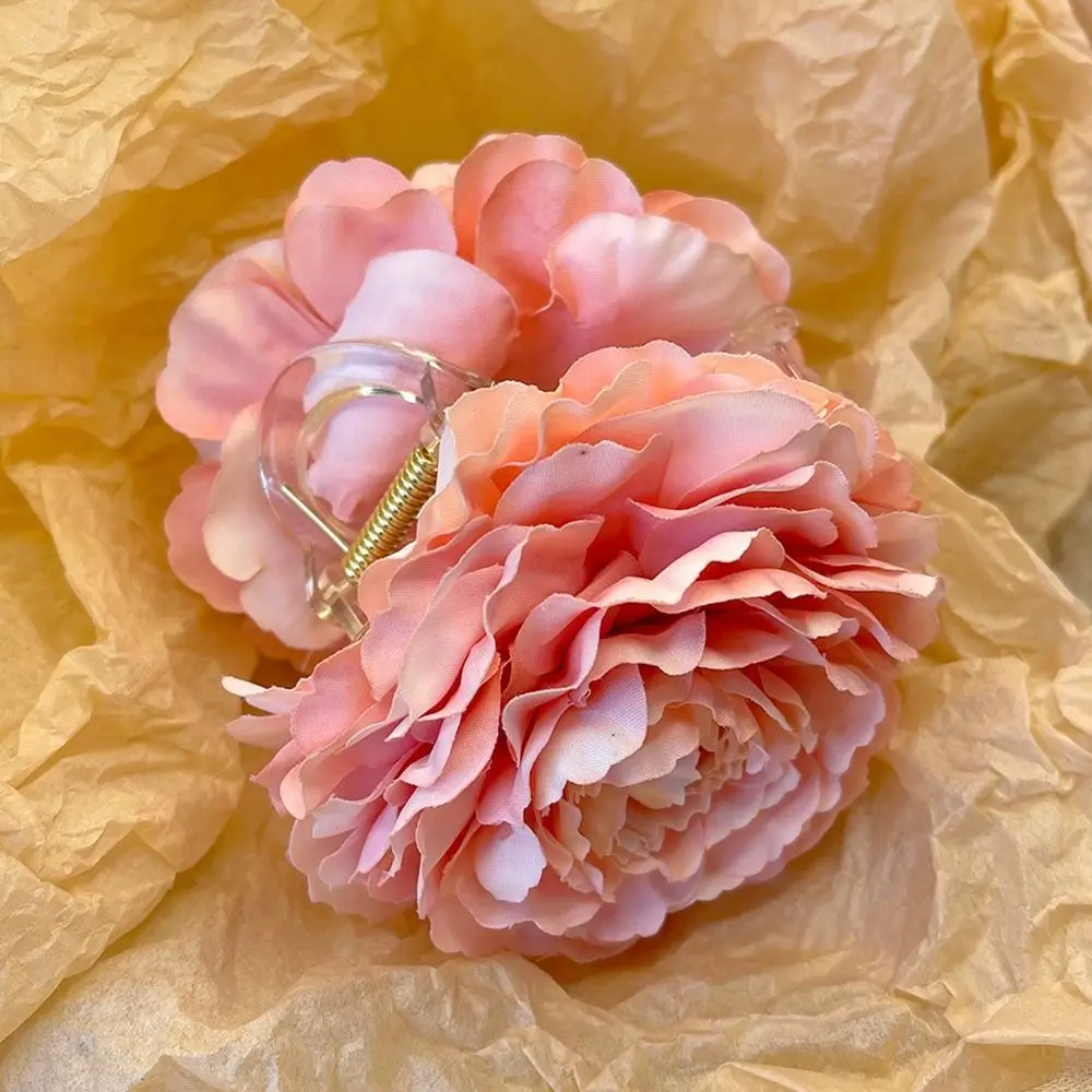 Französische elegante Pfingstrosen-Haarklammer mit Blumen, schöne Simulationsblumen, Haarklammer, schicker Sommer-Strand-Kopfschmuck für Frauen und Mädchen – Detail 9