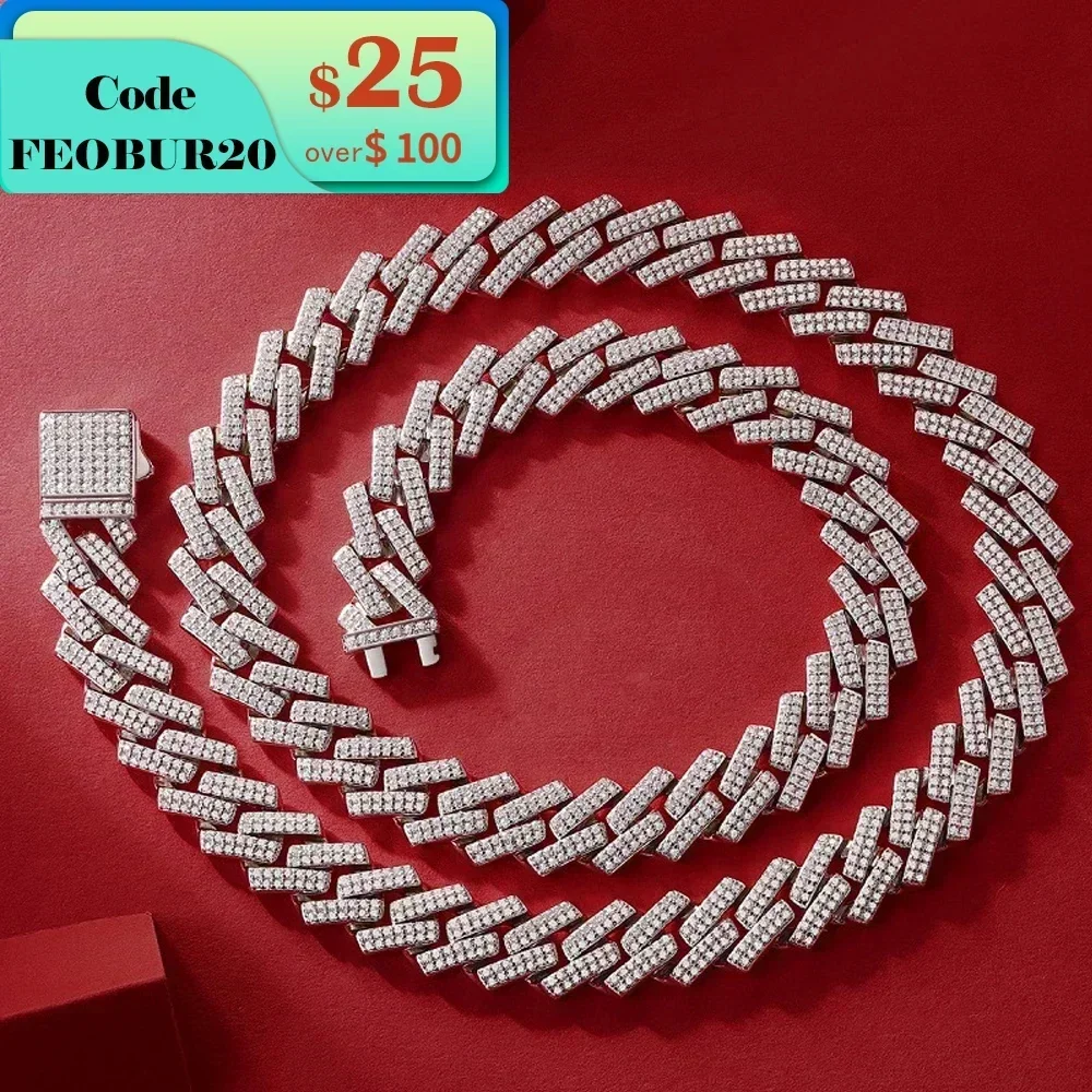 풀 모이사나이트 쿠바 링크 목걸이 팔찌, GRA 인증, 100% , 힙합 쿠바 쥬얼리, 남녀공용, 14mm