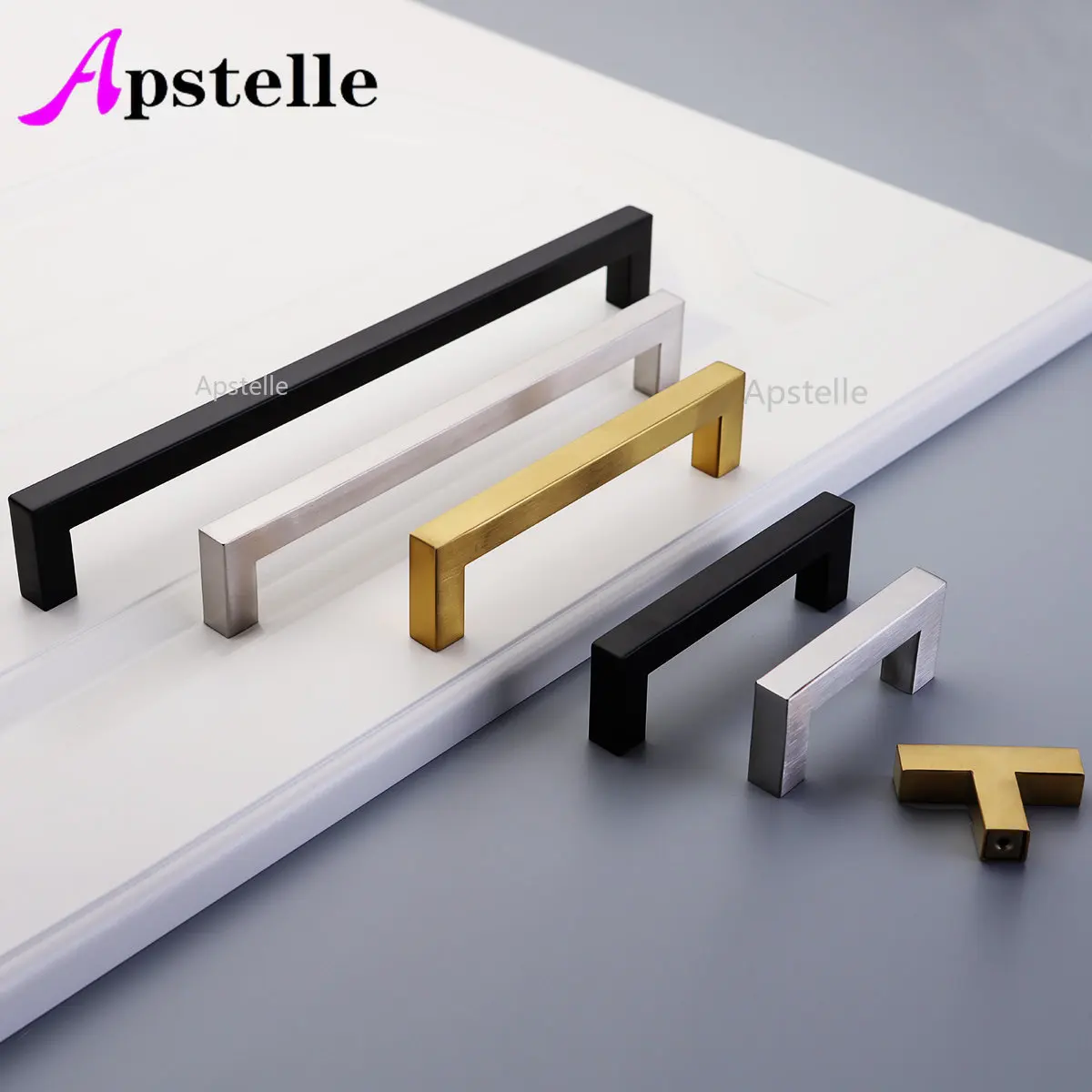 Apstelle-tirador cuadrado de acero inoxidable para puerta de cocina, mueble de cocina, color plateado y negro, estilo europeo