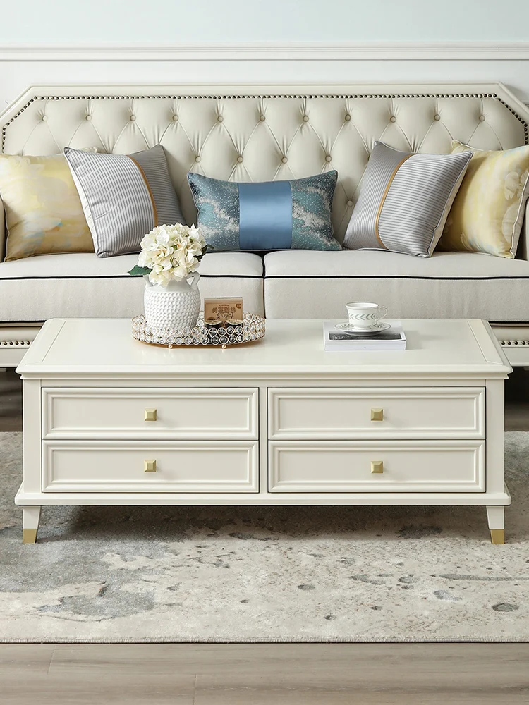 

American Country Light Luxury Solid Wood Tea Table Modern Simple Small Apartment Living Room Drawer Storage Tea Table