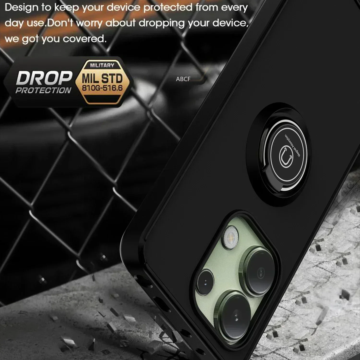 Shockproof Armor Matte Case with Magnetic Holder Ring Stand Cover