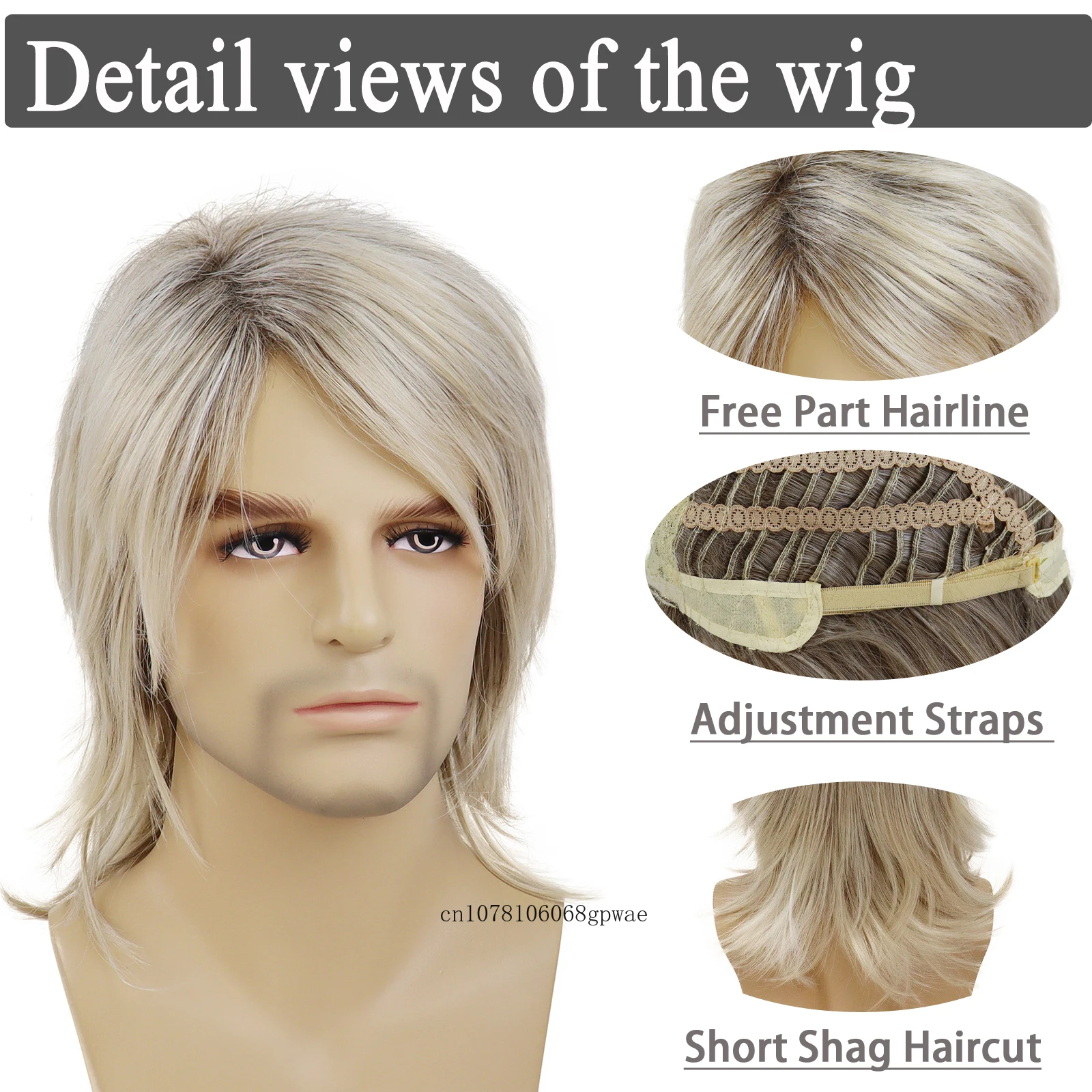 Mens Synthetic Platinum Blonde Long Natural Wavy Wigs Costume Cosplay Hair Wig Daily Party Halloween Heat Resistant
