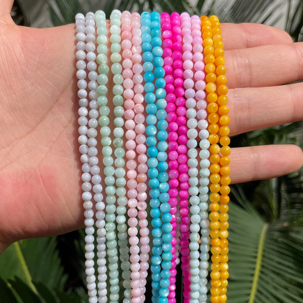 Colorful 4mm Natural Shell Round Beads for Handmade Jewelry & Accessories, 15-inch Strand