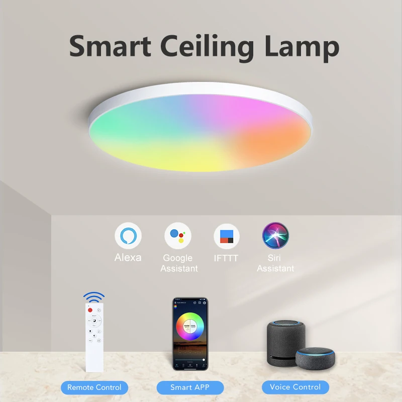 

48W 220V Intelligent Ceiling Light APP/Remote Control/Google Assistant Voice Controlled Dimming RGB Indoor Atmosphere Light