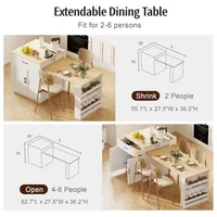 82.7"-56" Kitchen Island with Extendable Dining Table Faux Mable Kitchen Cart with Power Outlet Double-Sized Storage Rolling Ki 2