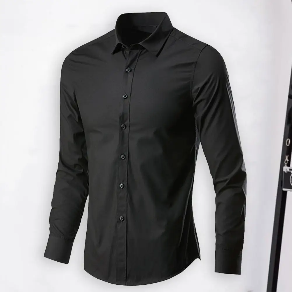 Men Shirt Long Sleeve Solid Color Button Single-breasted Cardigan Dress-up Casual Lapel Men Spring Shirt for Daily Wear
