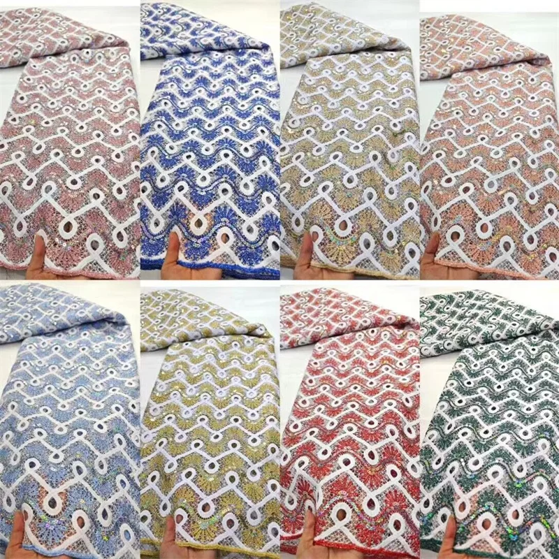 

Гипюровая кружевная ткань с блестками для шитья свадебных платьев, Африканское кружево, зеленая, высокое качество, 5 ярдов, 2024 г.