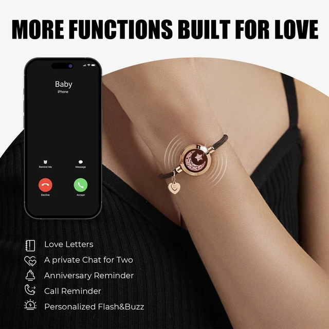 TOTWOO Long Distance Touch Bracelets for Couples ,Light up&Vibration Relationship Gifts for Lovers Smart Jewelry Love Bracelets 2