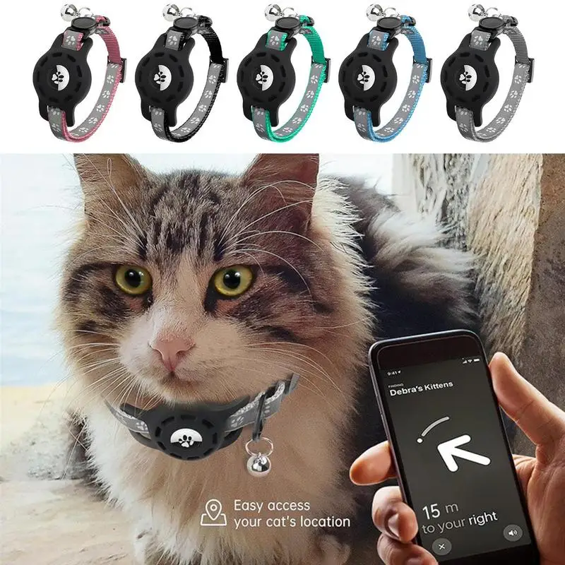 

Reflective Cat Collar Adjustable Pet Collar With Locator Holder Safety Release Buckle Cat Collar With Removable Bell For Camping