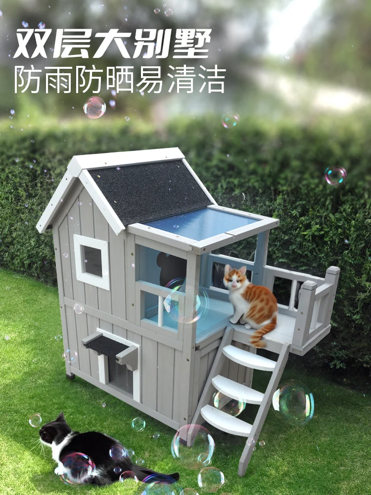 Cat Nest Four Seasons Universal Summer Cat House Villa Outdoor Double-Decker In Legno Massello Casa Per Gatti Stray Cat Cage Woode