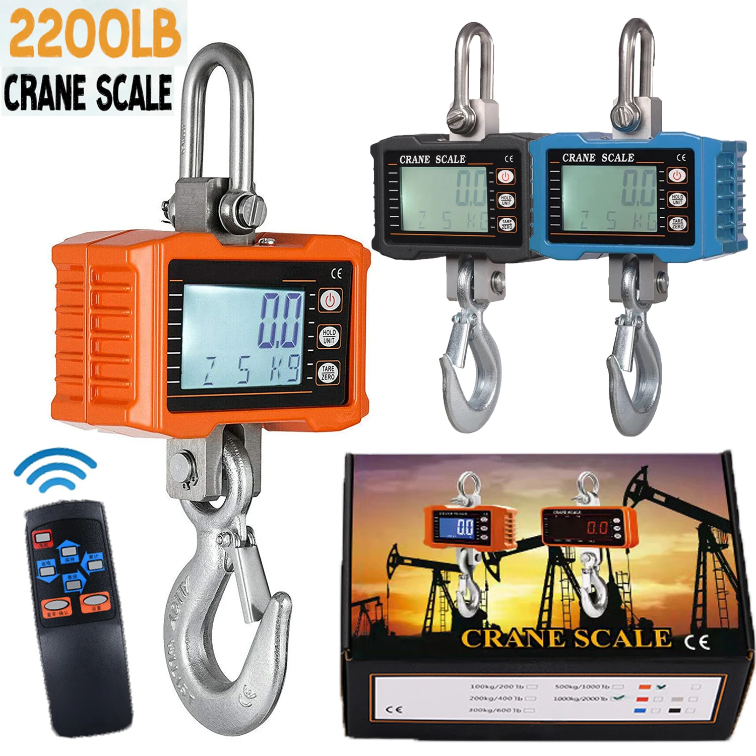 Load Cell Digital Crane Scale 1000KG/2200LBS - Heavy Duty Hanging Scale ...
