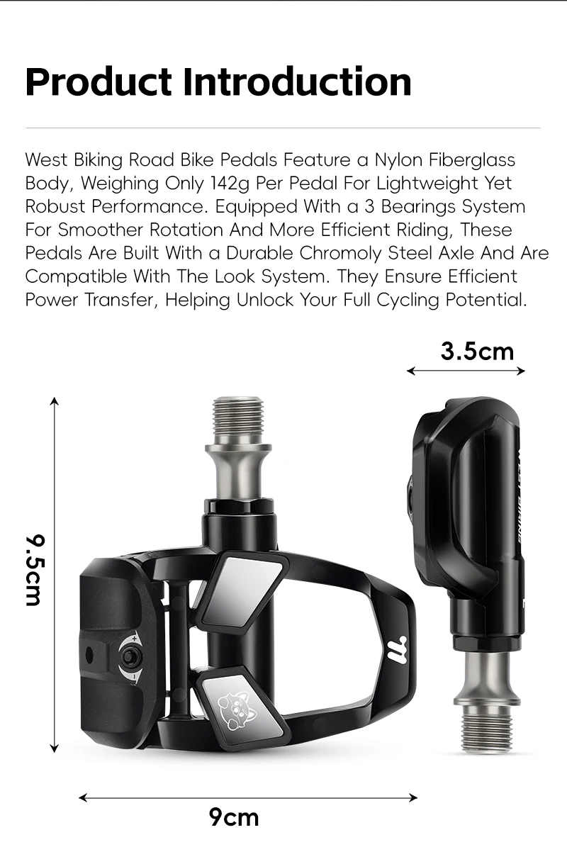WEST BIKING Road Bike Self-Locking Pedals Lightweight Nylon 3 Sealed Bearings Clipless Pedals Compatible With LOOK KEO System