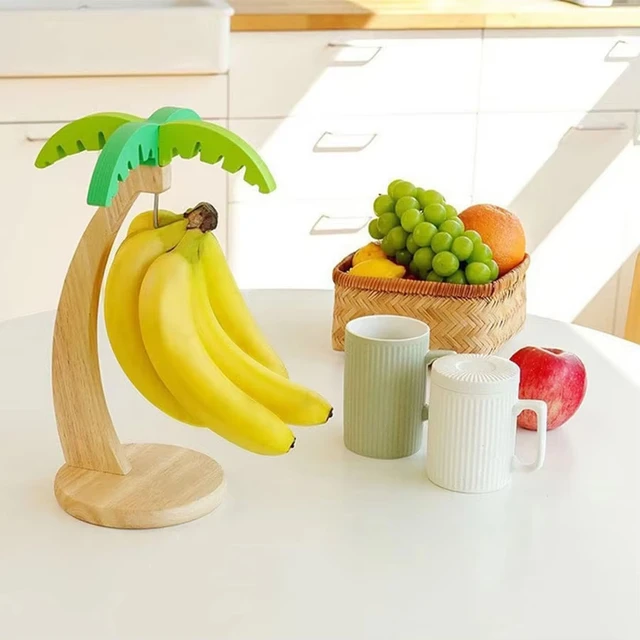 Wooden Banana Rack Hanging Kitchen Rack Simulated Leaf Decorative Fruit Vertical Storage Rack with Hook Kitchen Decoration 2