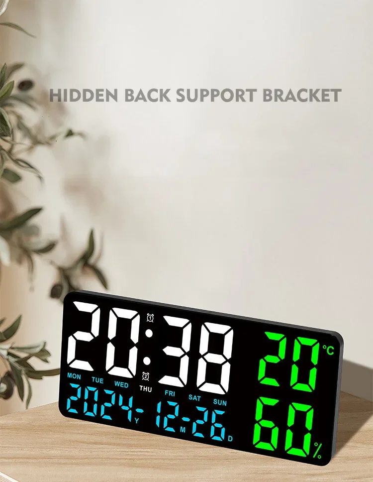 Description Picture 6 of itemDigital Wall Clock Mood Lighting Temperature Humidity Timing Countdown 2 Alarm Auto Dimmer Plug in Use LED Alarm Clock Remote