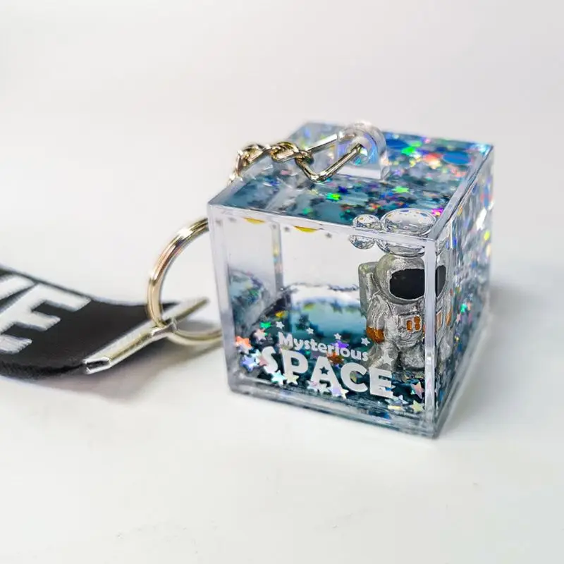 Mysterious Space Glitter Quicksand Square Keychain Astronaut Bag Charm Keyring Fashion Jewelry Space lover Gifts