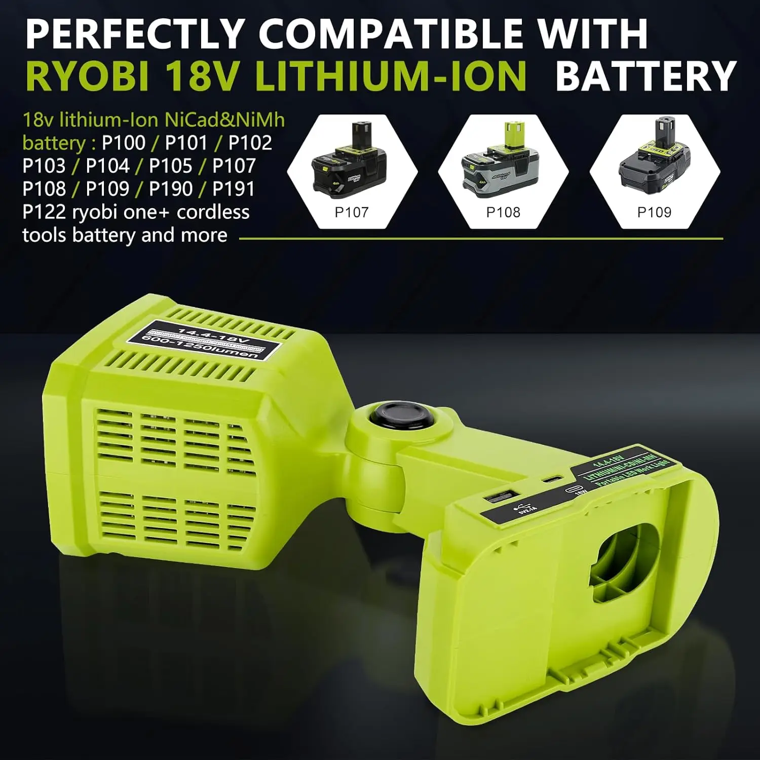 LED Flashlight for Ryobi 18v Battery 18W LED Work Light Battery Lamp FloodLight