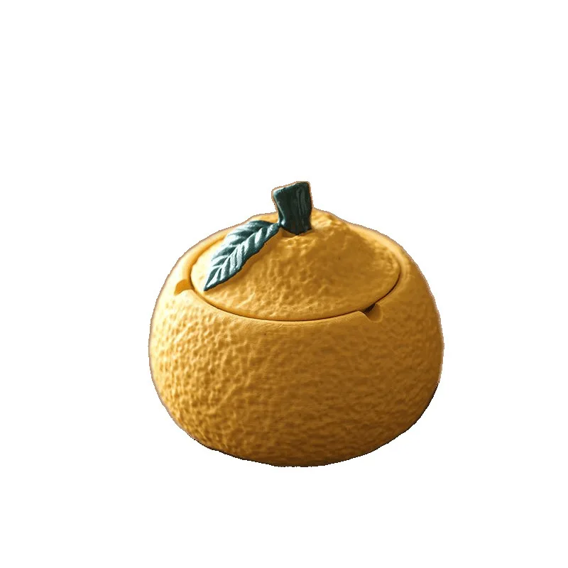 Resin Orange Ashtray with Cover for Office Home Decor