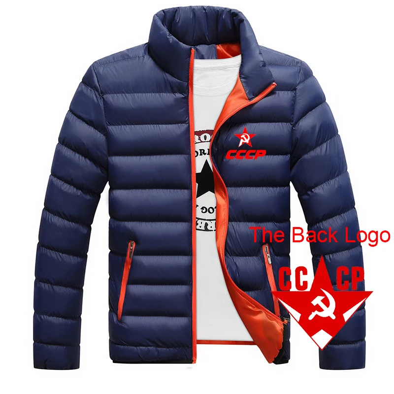USSR Soviet Union 2023 Men's keep Warm Casual Outwear CCCP Russian Solid Color Stand Collar Windbreak Cotton Padded Jacket Tops