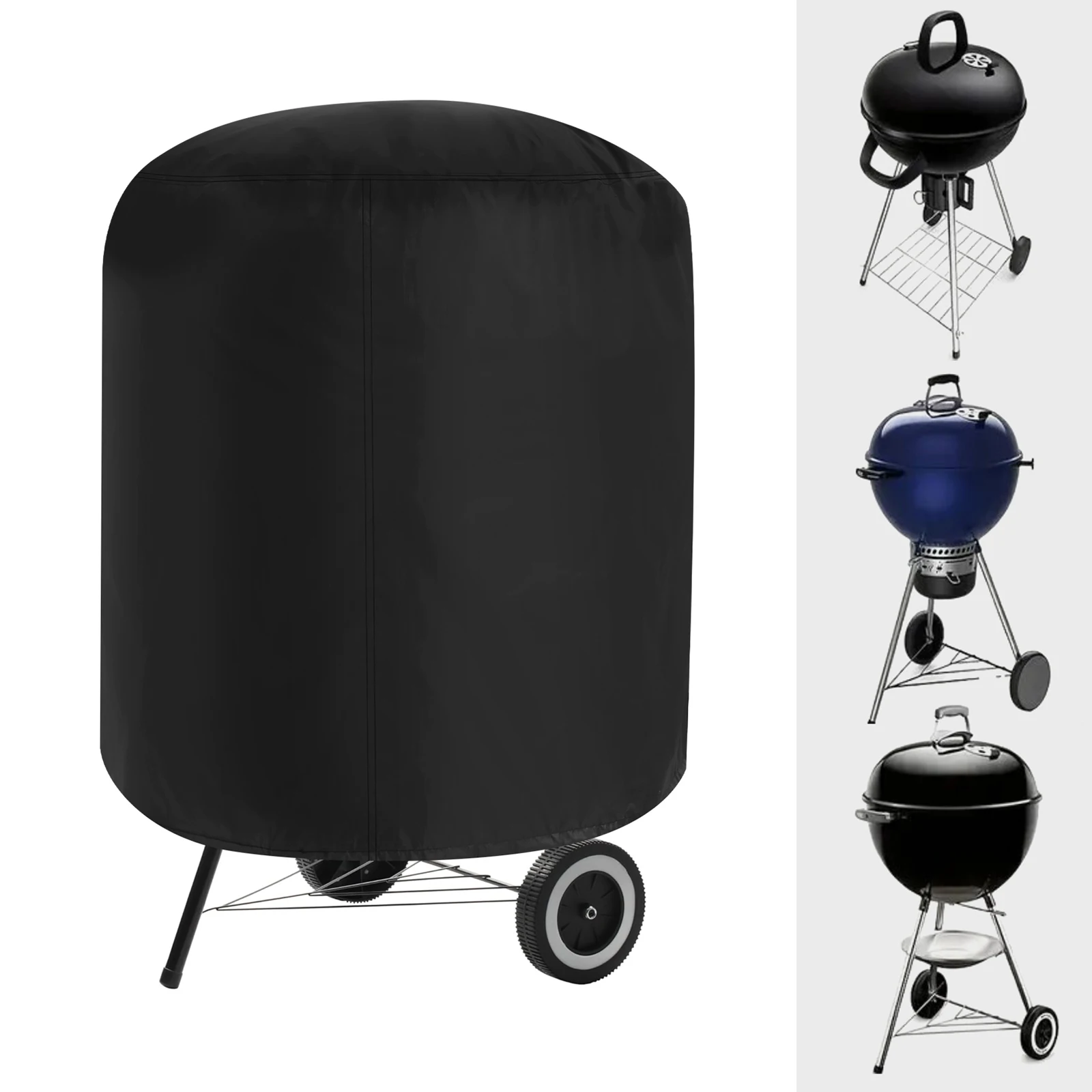 Grill Cover Waterproof Round BBQ Grill Cover Heavy Duty Outdoor Camping Barbecue Charcoal Fire Pit Stove Protection