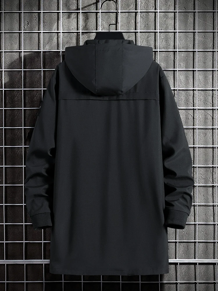 Spring Autumn Long Trench Coat Men Fashion Hooded Windbreaker Black Overcoat Casual Jackets Big Size 6XL 7XL 8XL 9XL
