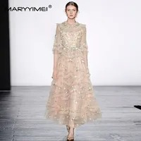 MARYYYIMEI-فستان نسائي شبكي ، مطرز بالزهور ، فطريات شجرة صالحة للأكل ، فساتين ماكسي أنيقة للحفلات ، ربيع ، موضة الصيف ، الكشكشة 1