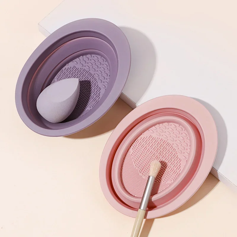 Silicone Foldable Makeup Brush Cleaning Bowl Powder Puff Beauty Egg Clean Pad Makeup Bristle Brushes Washing Tool Artifact