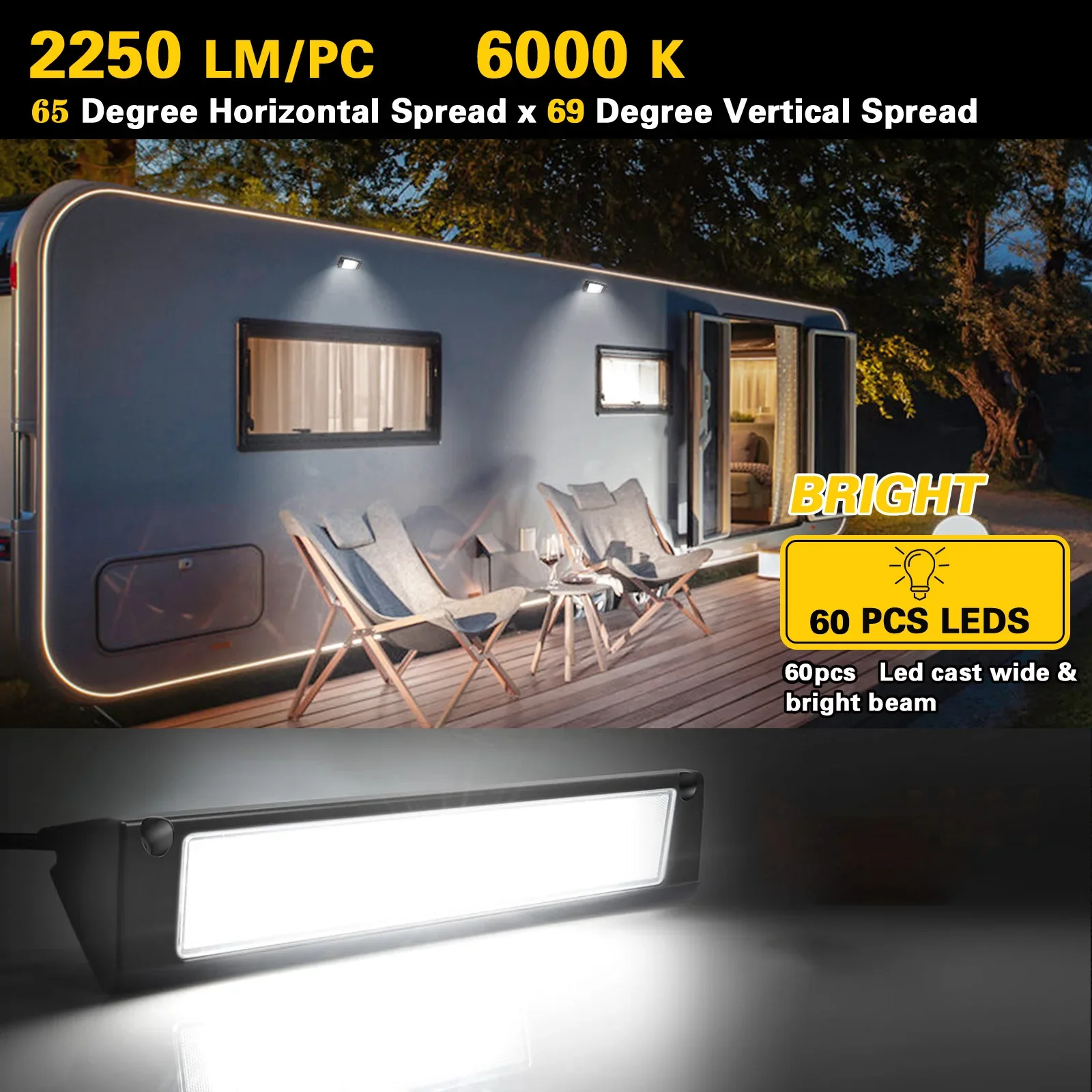 13"/33Cm 12V Rv Porch Light Exterior Led Flood Lighting Fixture Exterior Caravan Camper Marine Boat Trailers