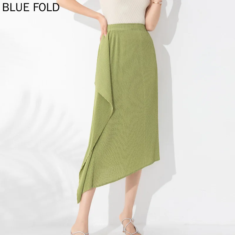 

MIYAKE-Pleated Design Skirt, Retro High Waist, Ruffled Irregular Skirt, Summer Temperament Fashion, New Style