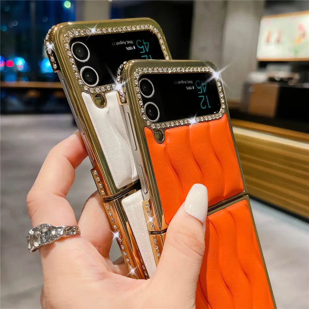 Luxury Gold Plated Diamond Leather Phone Case - Shockproof and Stylish Flip Cover