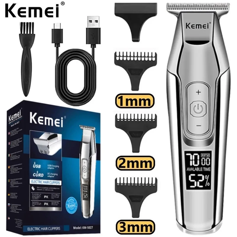 Kemei Professional Hair Clipper Beard Trimmer for Men Adjustable Speed LED Digital Hair Clipper Carving Clippers Electric Razor