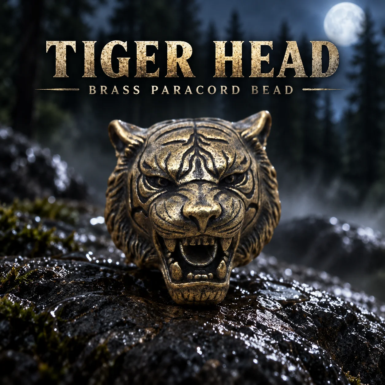 Tiger Head Brass Paracord Beads - Handmade EDC Outdoor Lanyard and Bracelet Accessories