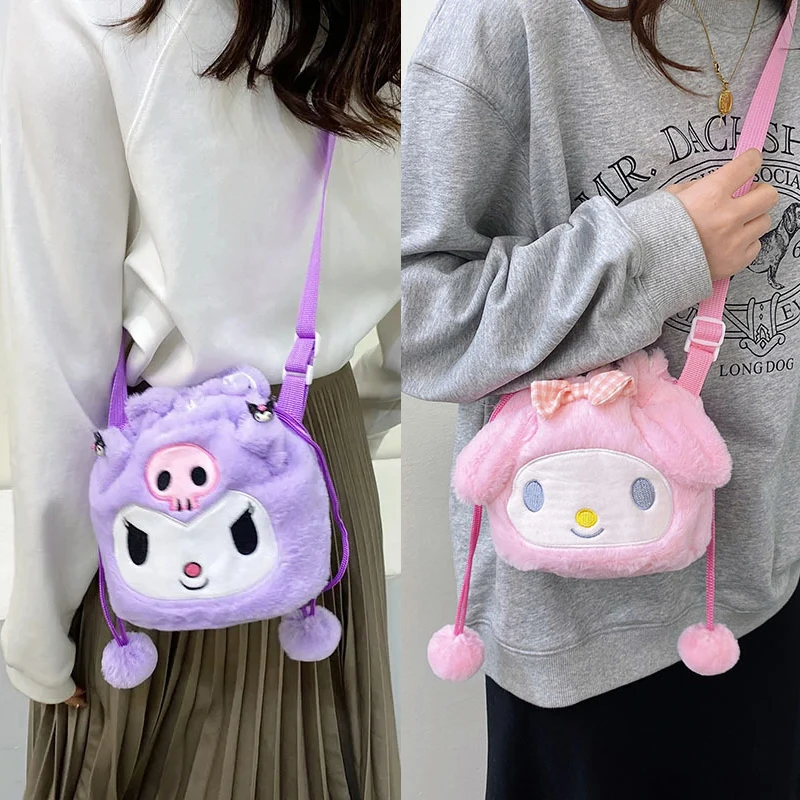 

Anime Sanrio Cinnamoroll Plush Bag Hello Kitty Kuromi My Melody Kawaii Shoulder Crossbody Bag Plushie Cartoon Gifts For Girls
