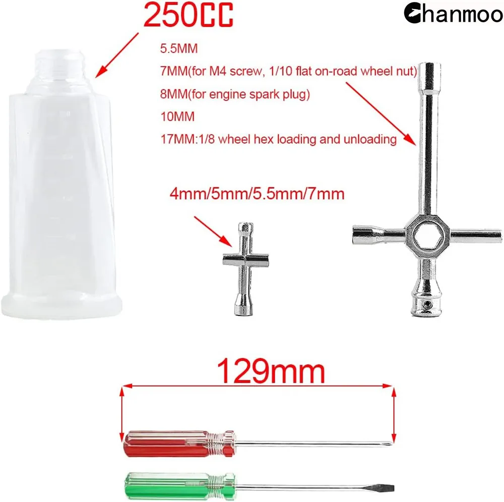 Chanmoo RC Nitro Starter Glow Plug Igniter With Charger Tool Fuel Bottle Combo for 1/8 1/10 RC Car Nitro Engine Power Redcat HSP 2