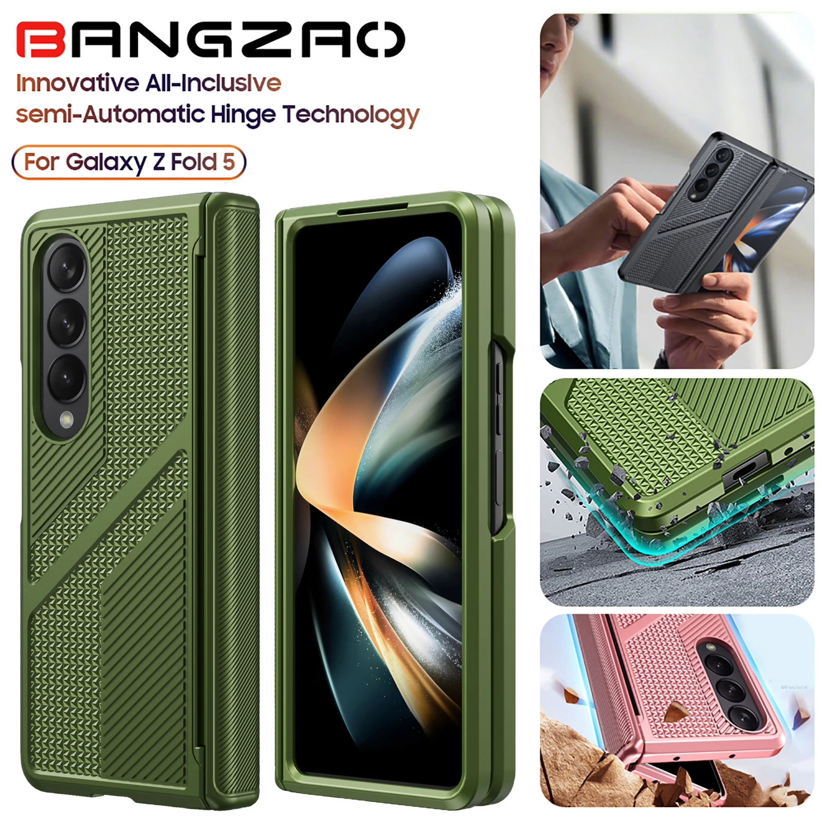 

Shockproof Protective Case Armor-Style Anti-Slip Belt Hinge Protection Wireless Charging Phone Case For Samsung Galaxy Z Fold 4