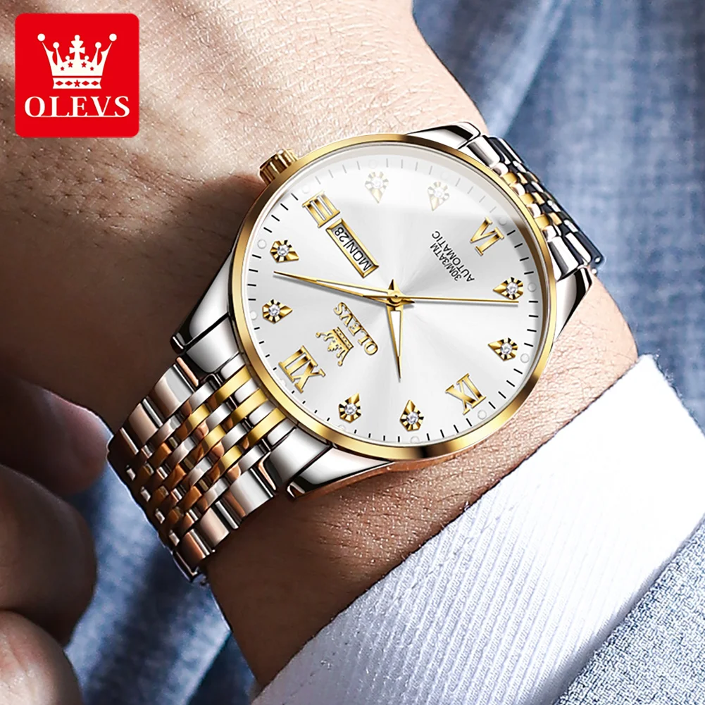 OLEVS Watch for Men Automatic Mechanical Man Watches Stainless Steel Strap Waterproof Wristwatches Men's Luxury Brand Watch