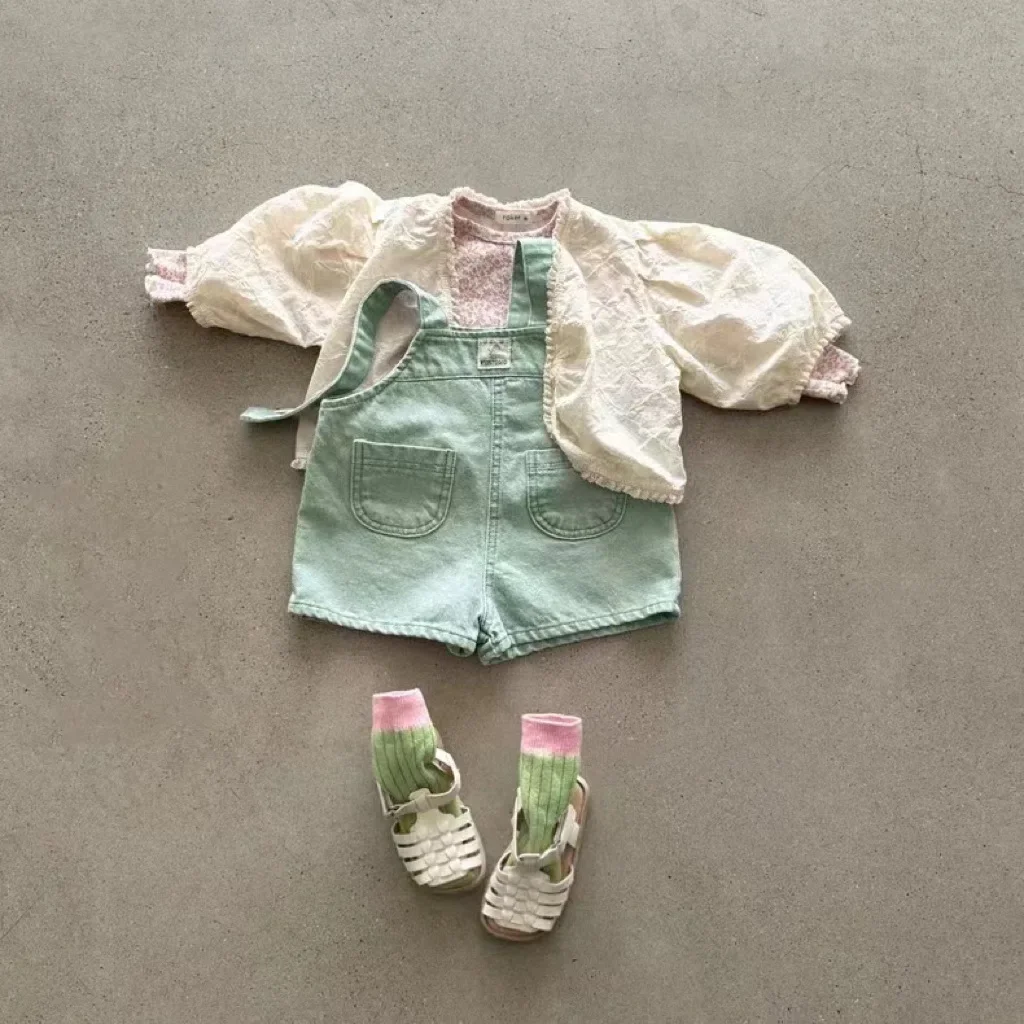 Korean Version Ins Summer New Shorts, Denim Overalls, Cool and Breathable Loose Pants for Boys and Girls, Versatile for Summer
