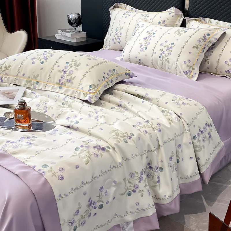 2024 새로운 얼음 실크 여름 냉각 퀼트 세트 4 조각 기계 빨 수있는 에어컨 퀼트 두 사람을위한 얇은 여름