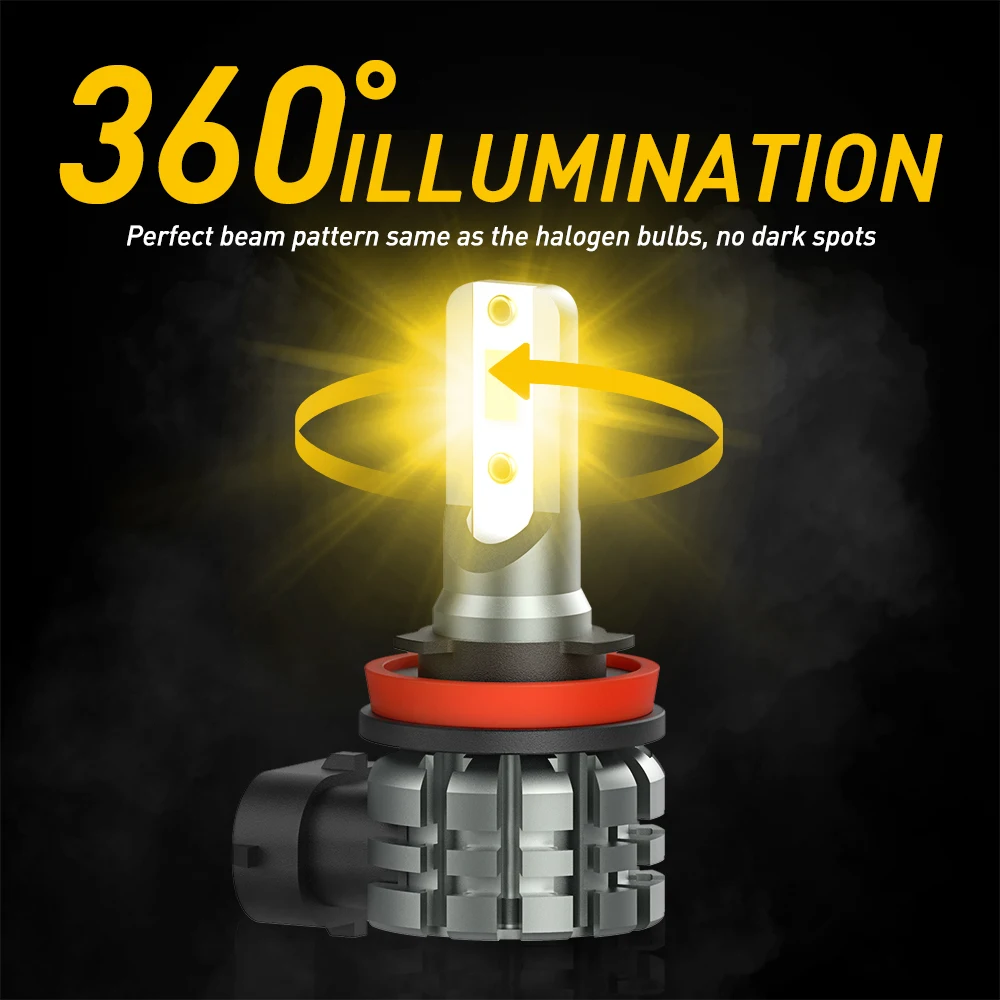 AUXITO 2개입 H8 LED 3000K 옐로우 캔버스 H11 H9 자동차 LED 안개등 전구 6500K 3000K 스위치백 듀얼 컬러 12V 다이오드 DRL 자동차 램프